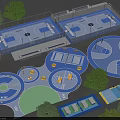Outdoor Sports Fitness Facility With Basketball Courts Multi Sport Zones And Trees