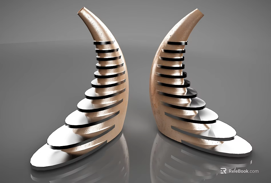 Modern Crescent Shaped Metallic Decorative Ornament Set With Layered Design 3d model 