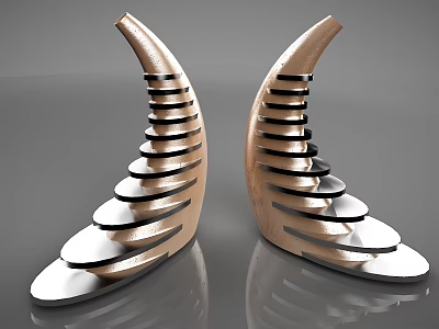 Modern Crescent Shaped Metallic Decorative Ornament Set With Layered Design 3d model