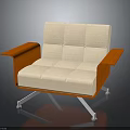 Modern Orange And Beige Fabric Chair With Sleek Armrests And Metal Legs Design