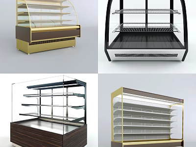 Modern Display Shelves With Glass Doors Wooden Bases And Multi Tier Design 3d model