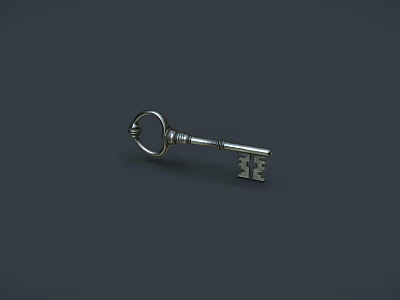 Vintage Metal Skeleton Key With Ornate Bow And Detailed Teeth Design 3d model