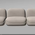 Modern Beige Three Seater Sofa with Patterned Throw Pillow and Gray Blanket 3d model