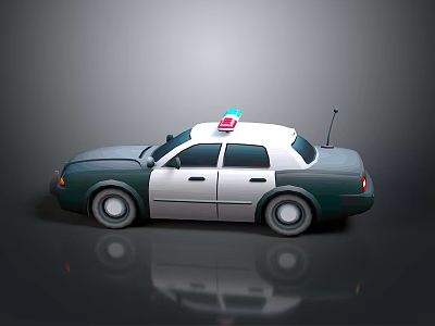 Green And White Taxi Sedan With Roof Light And Antenna 3d model