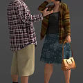 Diverse Group of People in Plaid Shirts Floral Skirts Pink Caps Sitting Standing Holding Umbrellas