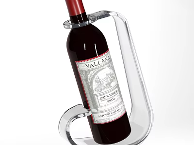 Red Wine Bottle in Transparent Wine Glass Shaped Holder with Elegant Modern Design 3d model