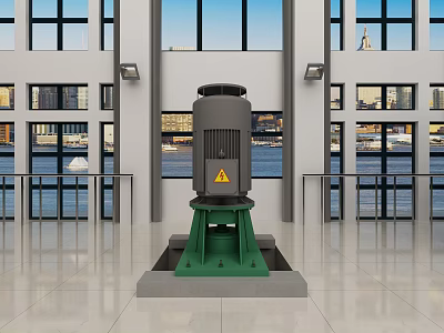 Modern Industrial Equipment Featuring Green Base Gray Upper In Indoor Showroom With Large Windows 3d model