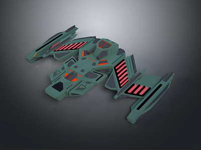 Futuristic Sci Fi Spaceship Model With Green Body And Red Accent Stripes 3d model