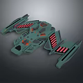 Futuristic Sci Fi Spaceship Model With Green Body And Red Accent Stripes