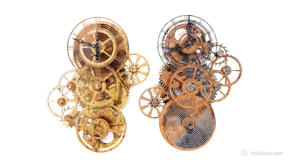 Detailed Mechanical Clock With Golden Gears Various Sizes And Intricate Parts 3d model 