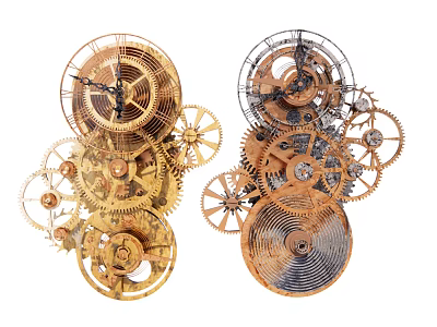 Detailed Mechanical Clock With Golden Gears Various Sizes And Intricate Parts 3d model
