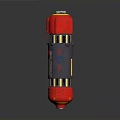 Red Cylindrical Household Container With Black Yellow Accents And Silver Top