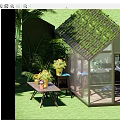 Garden Glass Greenhouse Interior With Vine Covered Ceiling Cozy Bed And Green Plants