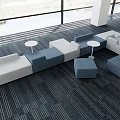 Modern Sofa Coffee Table Combination Interior With Gray Blue White Seats And Large Windows 3d model