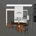 Modern Restaurant Interior With Round Dining Table Chairs Pendant Light Cabinetry And Window Blinds