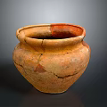Ancient Handcrafted Earthenware Jar Sculpture with Cracked Textured Surface and Orange Red Tones