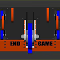 End Game Themed Mechanical Device With Blue Wheel Red Base And Orange Spikes 3d model