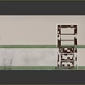 Simple White Cube Building With Brown Wooden Door And White Window