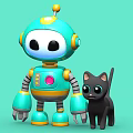 Robot and Cat Cartoon Robot Kitty Anime Characters 3d model