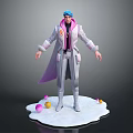 Game and Movie Character Blue Hair White Coat Purple Cape With White Base Colorful Balls