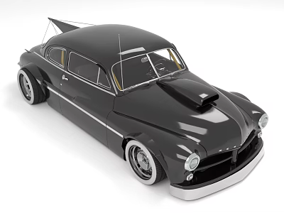 Black Classic Modified Car With Hood Scoop Custom Wheels And Spoiler 3d model