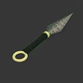 Detailed Sharp Patterned Dagger With Black Handle And Golden Ring Accent
