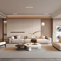 Modern Living Room Interior Design With Sofa Coffee Tables Floor Lamp And Decorative Plant