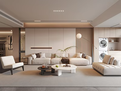 Modern Living Room Interior Design With Sofa Coffee Tables Floor Lamp And Decorative Plant 3d model