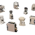 Neutral Colored Modern Kitchen Appliances Including Coffee Maker Blender Toaster Grinder And Kettle