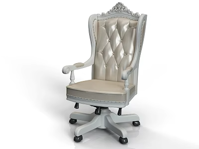 Elegant Tufted Leather Office Chair With Carved Backrest Armrests And Swivel Base 3d model