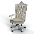 Elegant Tufted Leather Office Chair With Carved Backrest Armrests And Swivel Base