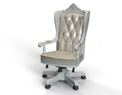 Elegant Tufted Leather Office Chair With Carved Backrest Armrests And Swivel Base 3d model