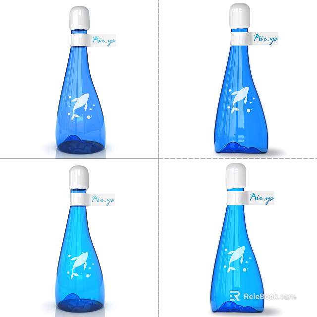 Blue Ceramic Vessel with Dolphin Pattern White Lid and Drink Label 3d model 