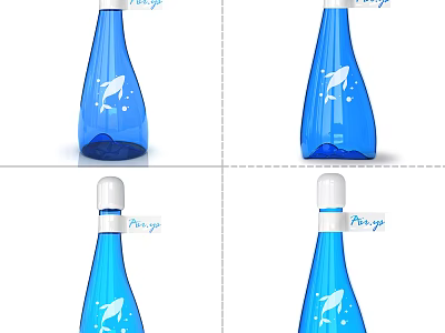 Blue Ceramic Vessel with Dolphin Pattern White Lid and Drink Label 3d model