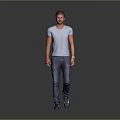 Man Walking In Casual Outfit With Light Blue T Shirt And Jeans