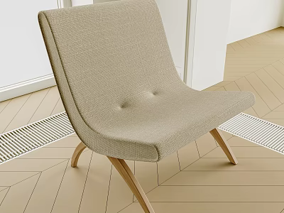 Modern Beige Fabric Single Sofa with Wooden Legs in Light Wooden Floor White Room 3d model