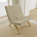 Modern Beige Fabric Single Sofa with Wooden Legs in Light Wooden Floor White Room