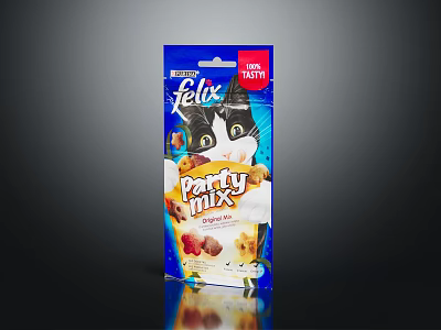 Feli Party Mix Cat Food Treats With Colorful Packaging For Feline Snacks 3d model