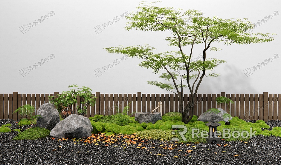 Japanese-style courtyard micro-landscape maple landscape tree moss plant landscaping courtyard sketch landscape stone model