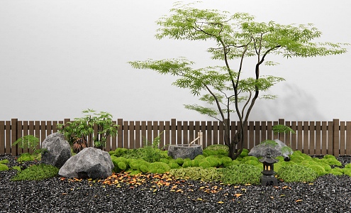 Japanese-style courtyard micro-landscape maple landscape tree moss plant landscaping courtyard sketch landscape stone 3d model