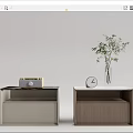 Modern Bedside Tables with Radio Clock Vase Plant Marble Top and Wooden Drawers