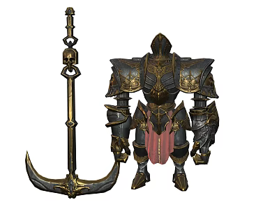 Ornate Medieval Heavy Armor Set With Decorative Weapon And Intricate Design Details 3d model