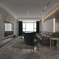 Modern Living and Dining Room Interior With Marble Wall TV Sofa And Coffee Table