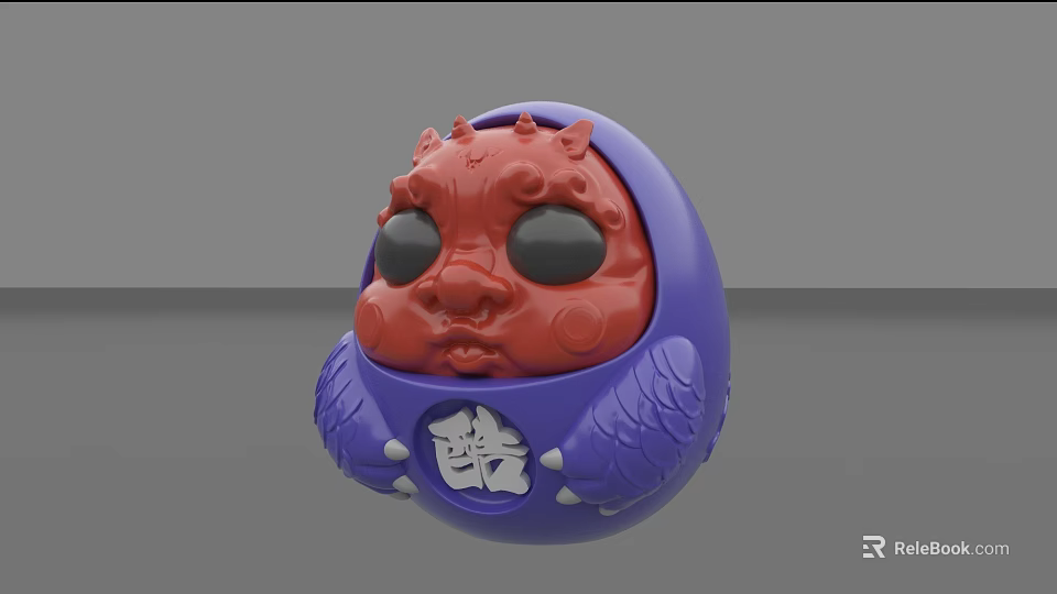 Vibrant Decorative Egg With Lion Like Red Face Purple Body And Ku Symbol 3d model 