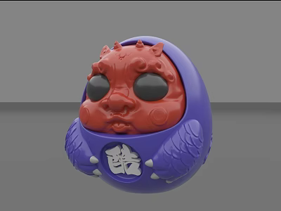 Vibrant Decorative Egg With Lion Like Red Face Purple Body And Ku Symbol 3d model