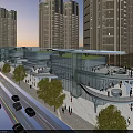 Urban Commercial Street With Modern Architecture High Rise Buildings Pedestrians And Vehicles
