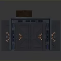 Sci Fi Entrance Door With Dark Frame Brown Panel And Colorful Lights