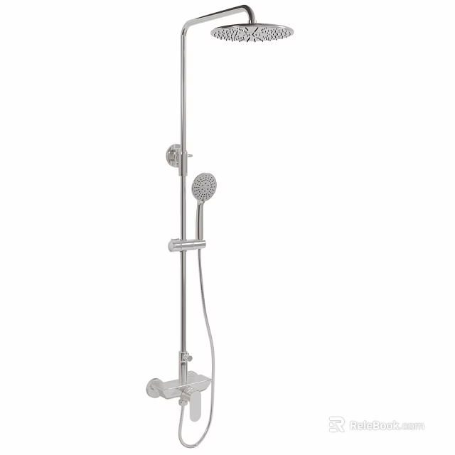 Modern Chrome Shower Faucet With Fixed And Handheld Showerheads And Rod 3d model 
