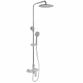 Modern Chrome Shower Faucet With Fixed And Handheld Showerheads And Rod
