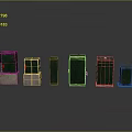 Green Computer Servers In Different Sizes Shapes With White Bases Arranged On Grey Background